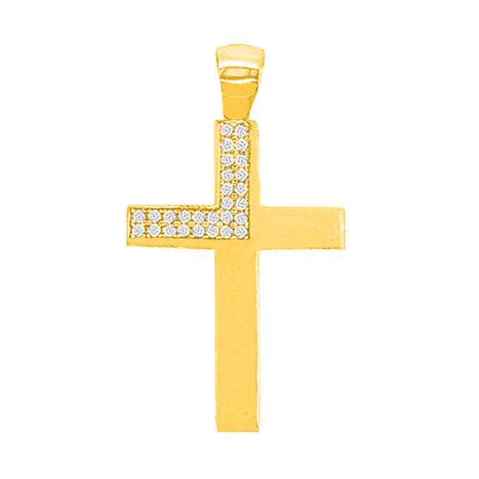 Ασημένιος (925) Βαπτιστικός Σταυρός με πέτρες Zircon (Cz)