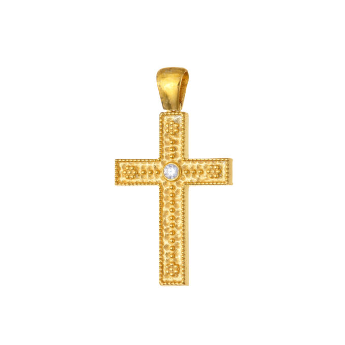 Κλασικός Βυζαντινός Σταυρός για Γυναίκα (925) με κεντρική λευκή πέτρα