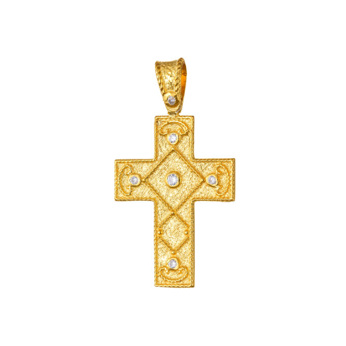 Βυζαντινός Σταυρός για Γυναίκα με λευκές πέτρες zircon (Cz)
